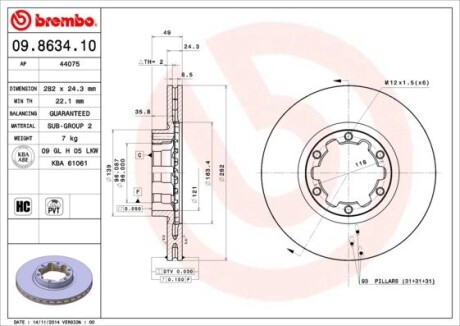 Тормозной диск BREMBO 09.8634.10