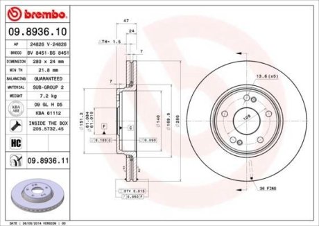 Тормозной диск BREMBO 09.8936.11 (фото 1)