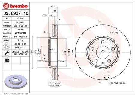 Диск гальмівний BREMBO 09.8937.11 (фото 1)