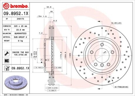 Тормозной диск BREMBO 09.8952.1X