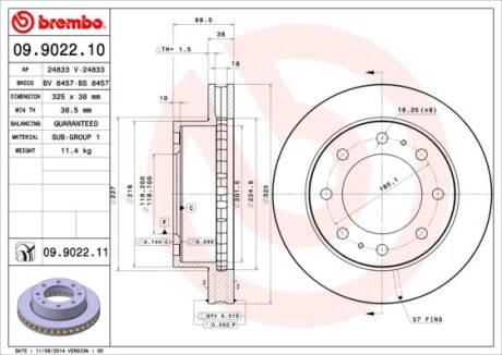 Тормозной диск BREMBO 09.9022.11