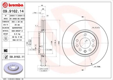 Гальмівний диск BREMBO 09.9162.14