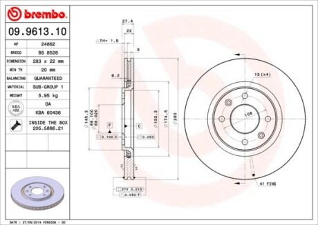 Тормозной диск BREMBO 09.9613.10