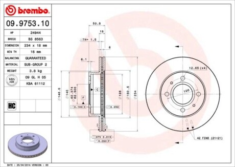 Тормозной диск BREMBO 09.9753.10