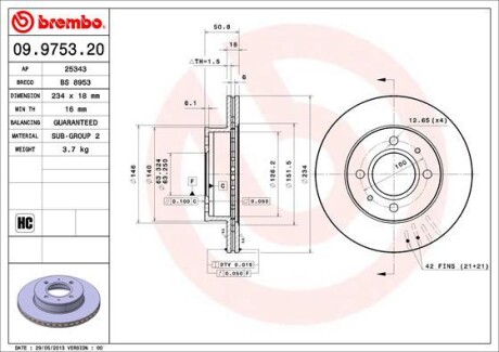 Тормозной диск BREMBO 09.9753.21