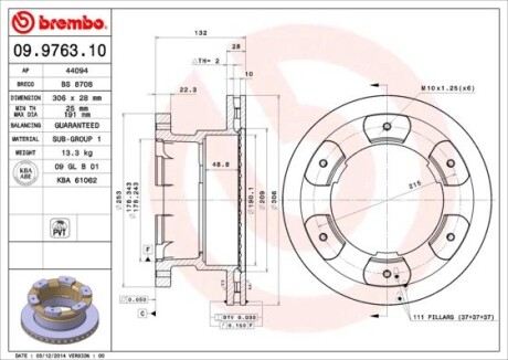 Гальмівний диск BREMBO 09.9763.10