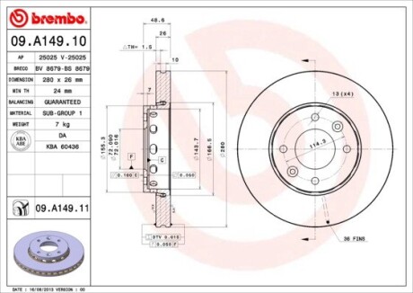 Гальмівний диск BREMBO 09.A149.11 (фото 1)