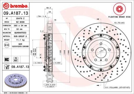 Гальмівний диск BREMBO 09.A187.13