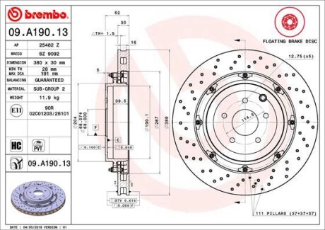 Гальмівний диск BREMBO 09.A190.13 (фото 1)