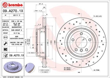 Диск гальмівний BREMBO 09.A270.1X