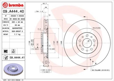 Диск тормозной BREMBO 09.A444.40