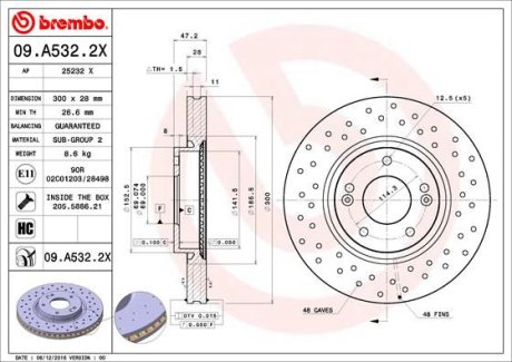 Гальмівний диск BREMBO 09.A532.2X (фото 1)