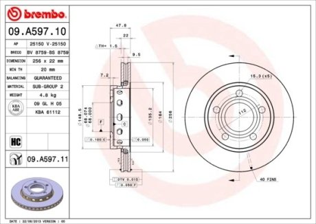 Тормозной диск BREMBO 09.A597.11 (фото 1)