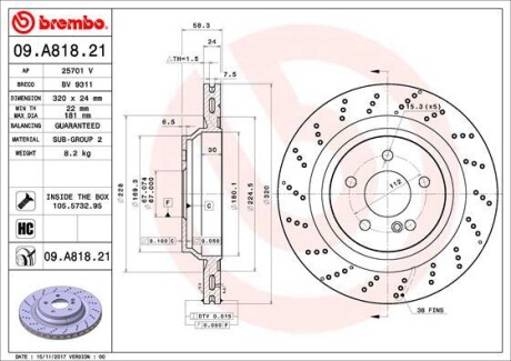 Тормозной диск BREMBO 09.A818.21 (фото 1)