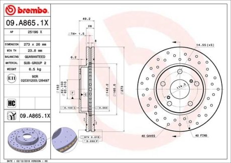 Гальмівний диск BREMBO 09.A865.1X (фото 1)