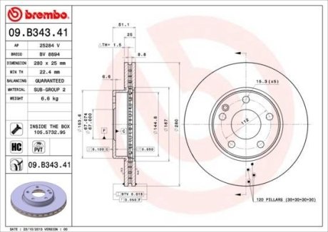 Гальмівний диск BREMBO 09.B343.41 (фото 1)