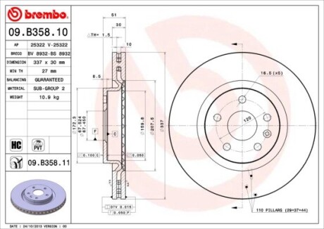 Гальмівний диск BREMBO 09.B358.11 (фото 1)