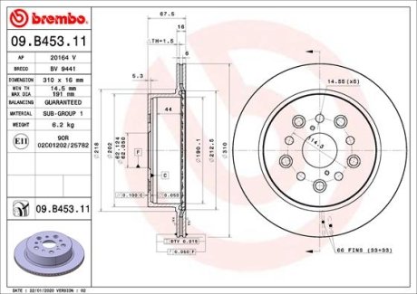 Гальмівний диск BREMBO 09.B453.11 (фото 1)