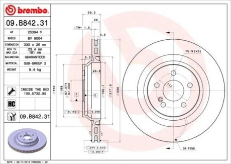 Тормозной диск BREMBO 09.B842.31 (фото 1)