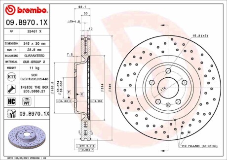 Гальмівний диск BREMBO 09.B970.1X