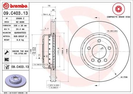 Тормозной диск BREMBO 09.C403.13 (фото 1)