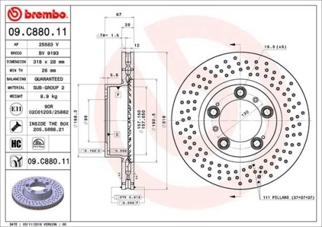 Диск гальмівний передн. лів. PORSCHE 911/Boxster 97-13 BREMBO 09.C880.11