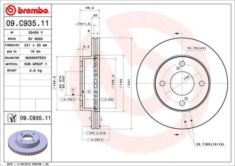 Гальмівний диск BREMBO 09.C935.11 (фото 1)