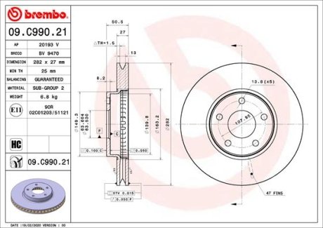 Гальмівний диск BREMBO 09.C990.21