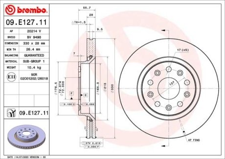 Гальмівний диск BREMBO 09.E127.11