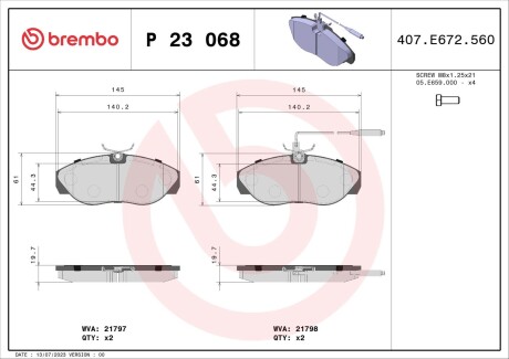 Гальмівні колодки дискові BREMBO P 23 068 (фото 1)