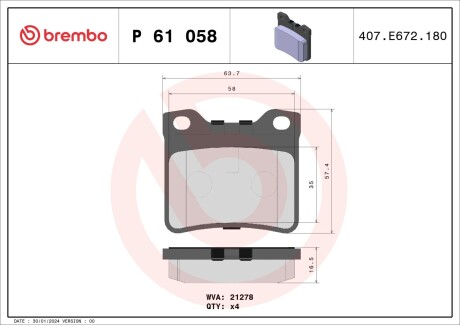 Гальмівні колодки дискові BREMBO P 61 058