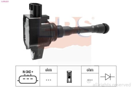 Котушка запалювання Nissan Juke 1.6 10-/Qashqai 1.6/2.0 14-/X-Trail 1.6/2.0 14-/Renault Clio IV 1.6 13-/Megane IV 1.6/1.8 15- EPS 1.970.551