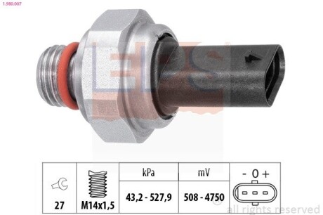 Датчик тиску відпрацьованих газів BMW 1 (F20/F21)/3 (G20/G80)/5 (G30/F90)/Toyota Auris 1.6D/2.0D 15- EPS 1.980.007