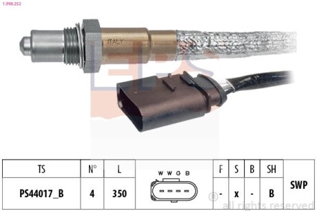 Лямбда-зонд 350 mm Audi A3, Seat Altea, Skoda Octavia, VW Touran 1.6i BGU 03- EPS 1.998.252 (фото 1)