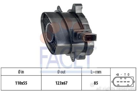 Расходомер воздуха BMW 3(E46/E90)/ 5(E60)/X3(E83) 2.0D/2.5D/3.0D 03-11 (10.1005) FACET 101005