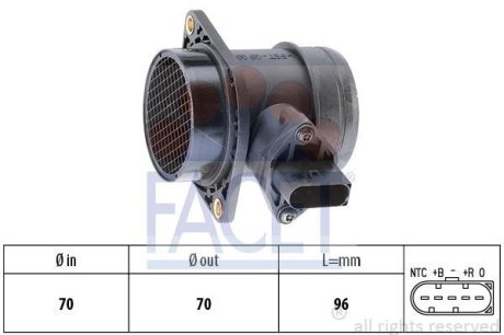 Расходомер воздуха (5 конт.) VW GOLF IV/SKODA OCTAVIA 1.2/1.8/2.0 96-10 (10.1380) FACET 101380 (фото 1)