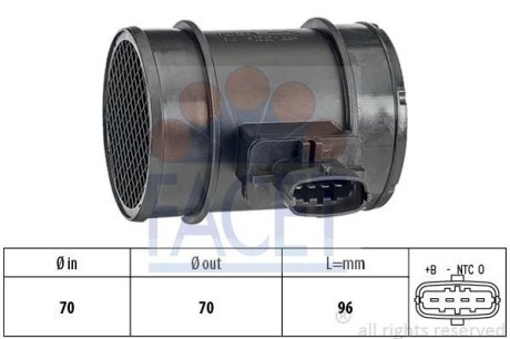Расходомер воздуха (4 конт.) Doblo/Combo 10- 1.3/1.6/2.0D/Ducato 2.3D 06- (10.1413) FACET 101413 (фото 1)
