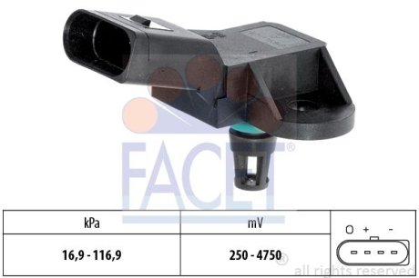 Датчик давления наддува Audi A4/A5/A6/A8 / VW Passat 1.8-5.2 TFSI/TDI/FSI/T/i 97-> (10.3226) FACET 103226 (фото 1)
