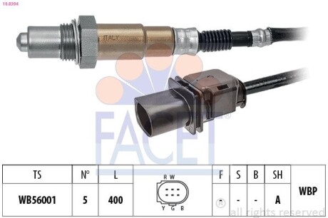 Датчик кислорода (лямбда-зонд) (5 конт./400 мм) Berlingo 1.6HDi 10-/Jumper 3.0HDi 06-/Astra H 1.9CDTi 04-12 (10.8394) FACET 108394