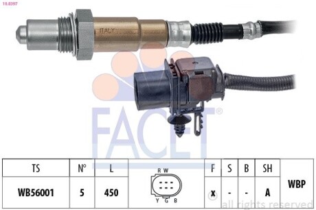 Датчик кислорода (лямбда-зонд) (5 конт./450 мм) Doblo.1.6D 10-/Combo 1.6CDTi 12- (10.8397) FACET 108397