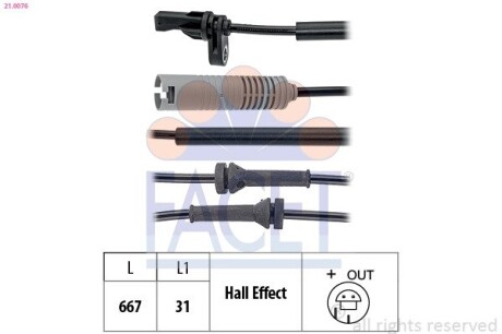 Датчик ABS BMW 1(E81), 3(E90) 05- передн Л/Пр (21.0076) FACET 210076