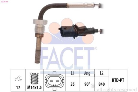 Датчик температуры выхлопных газов Alfa Romeo 159 1.9 (05-11) (22.0138) FACET 220138