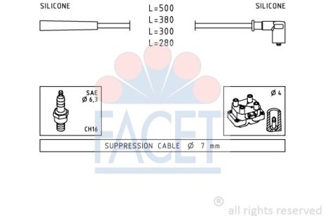 Провода высоковольтные Renault Logan i 1.4 (04-), Sandero/Stepway i 1.4 (09-) (4.7252) FACET 47252 (фото 1)