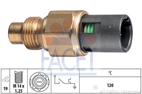 Датчик включения вентилятора к/120°C) RENAULT 19 88-95/KANGOO 97-08 1.4i/TRAFIC 89-97 2.2 (7.4048) FACET 74048