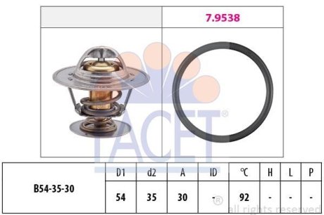 Термостат Opel Omega A/Ascona B/Ford Scorpio/Volvo S60/S70/V70 2.0-3.0 i/D -98 (92 C) (7.8279) FACET 78279