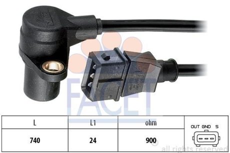 Датчик положення колінвала Audi A6/A8 / VW Passat 2.3-2.8 i 95-> FACET 90214 (фото 1)