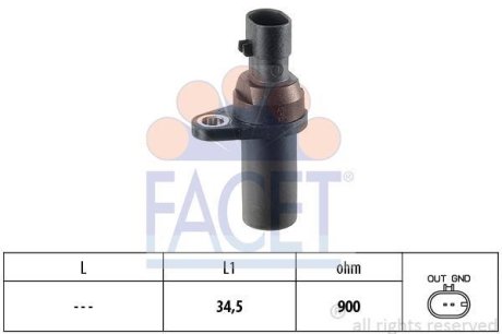 Датчик оборотов коленвала Fiat DOBLO,LINEA, 500, BRAVA, BRAVO, GRANDE PUNTO 1.2-1.4LPG 99- (9.0377) FACET 90377