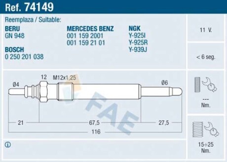 Свічка розжарення FAE 74149