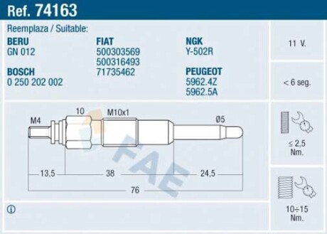 Свічка розжарення FAE 74163 (фото 1)