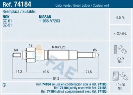 Свічка розжарення FAE 74184